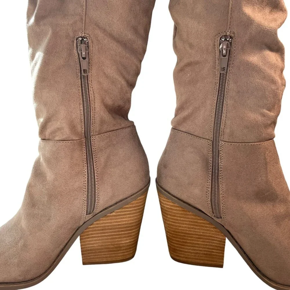 Charles David Slouchy Over-the-Knee Boots 9M Faux Suede Western Pointed Toe Chic